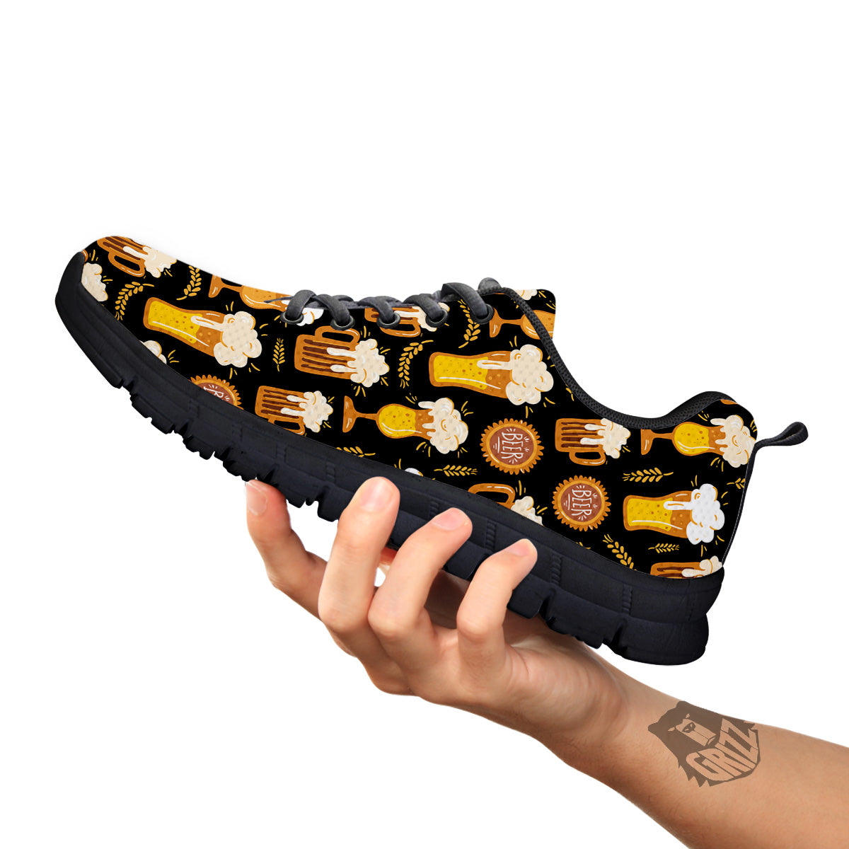 Glasses Of Beer Vintage Print Pattern Black Sneaker-grizzshop
