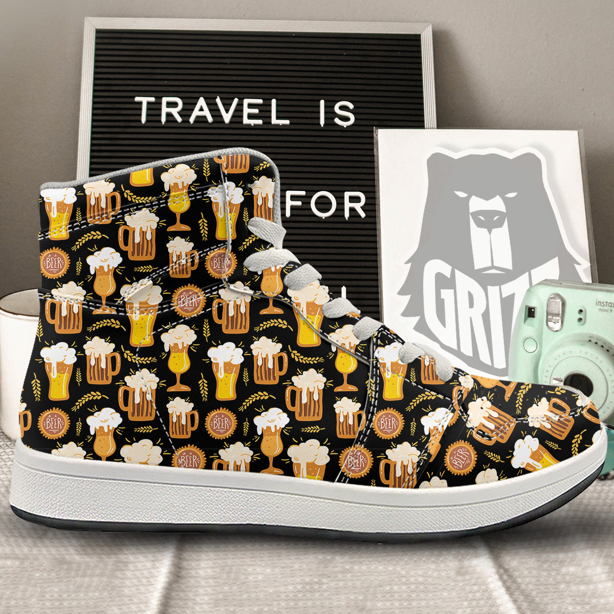 Glasses Of Beer Vintage Print Pattern High Top Sneakers-grizzshop