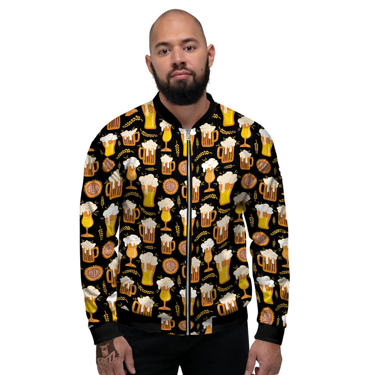 Glasses Of Beer Vintage Print Pattern Men's Bomber Jacket-grizzshop