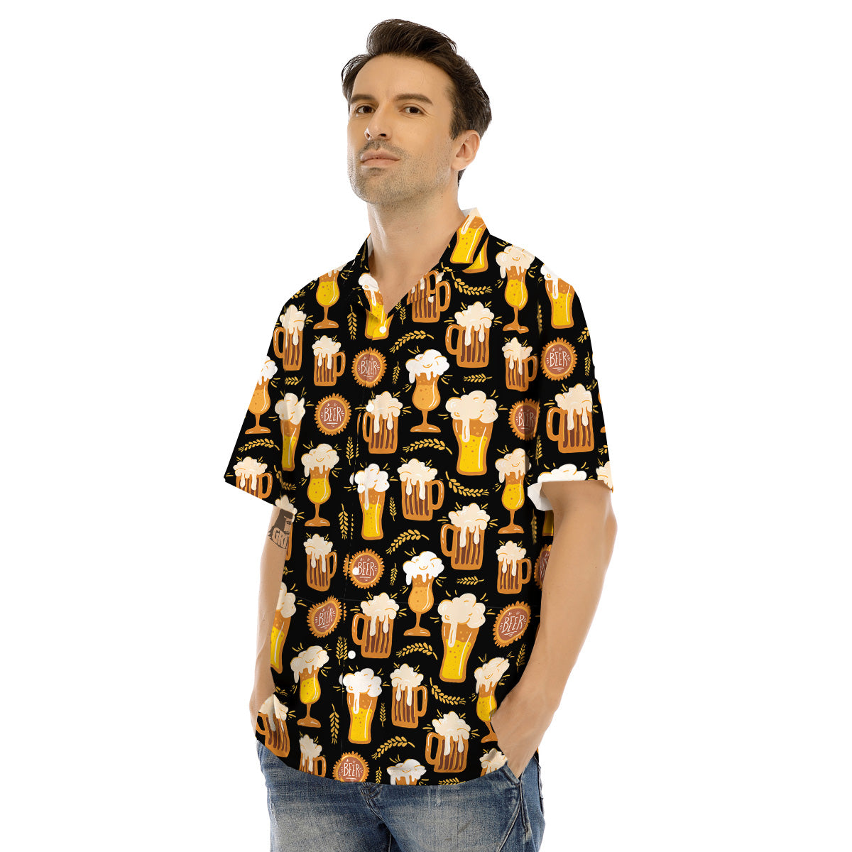 Glasses Of Beer Vintage Print Pattern Men's Hawaiian Shirt-grizzshop