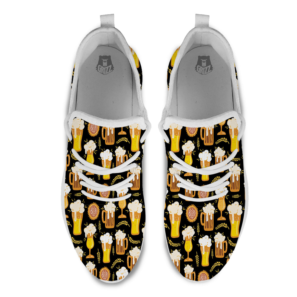Glasses Of Beer Vintage Print Pattern White Athletic Shoes-grizzshop