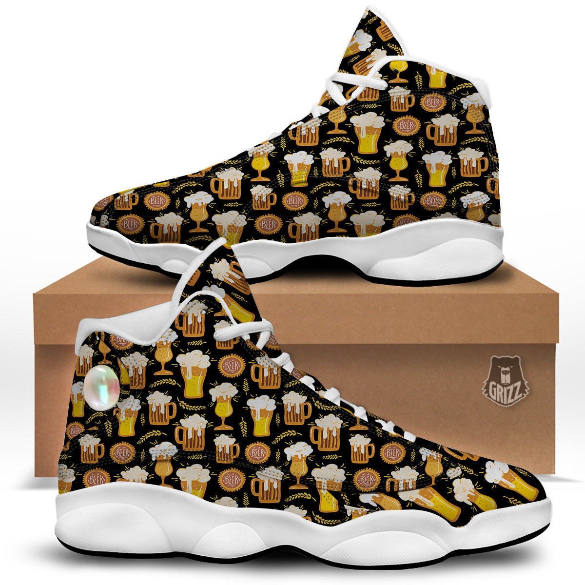 Glasses Of Beer Vintage Print Pattern White Basketball Shoes-grizzshop