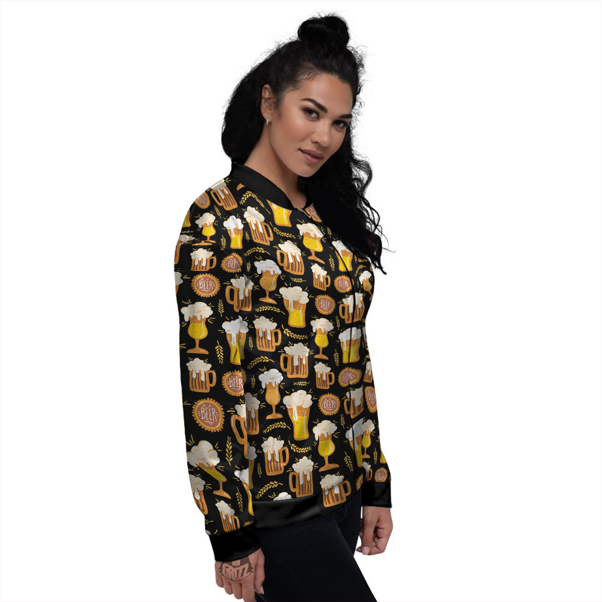 Glasses Of Beer Vintage Print Pattern Women's Bomber Jacket-grizzshop