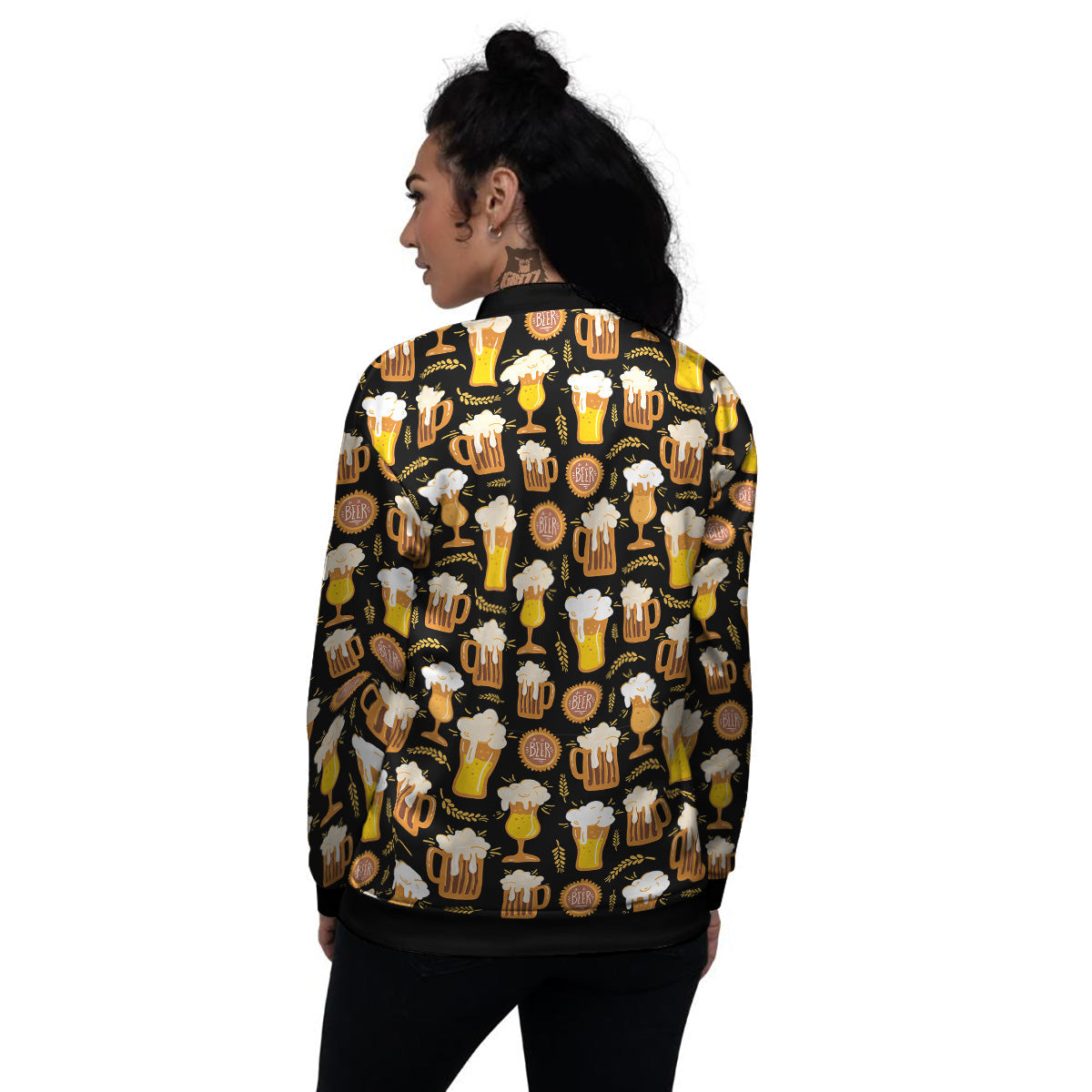 Glasses Of Beer Vintage Print Pattern Women's Bomber Jacket-grizzshop