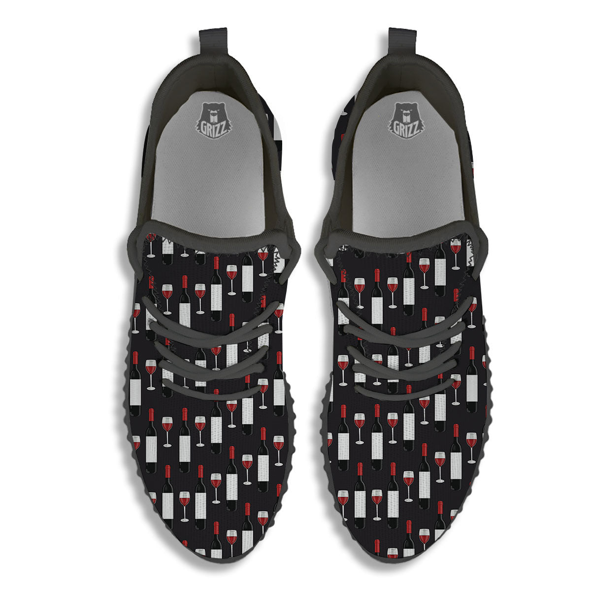 Glasses Of Wine And Bottles Print Pattern Black Walking Shoes-grizzshop