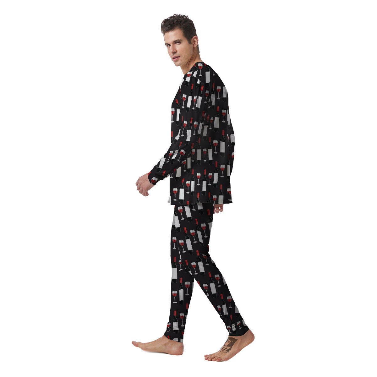 Glasses Of Wine And Bottles Print Pattern Men's Pajamas-grizzshop