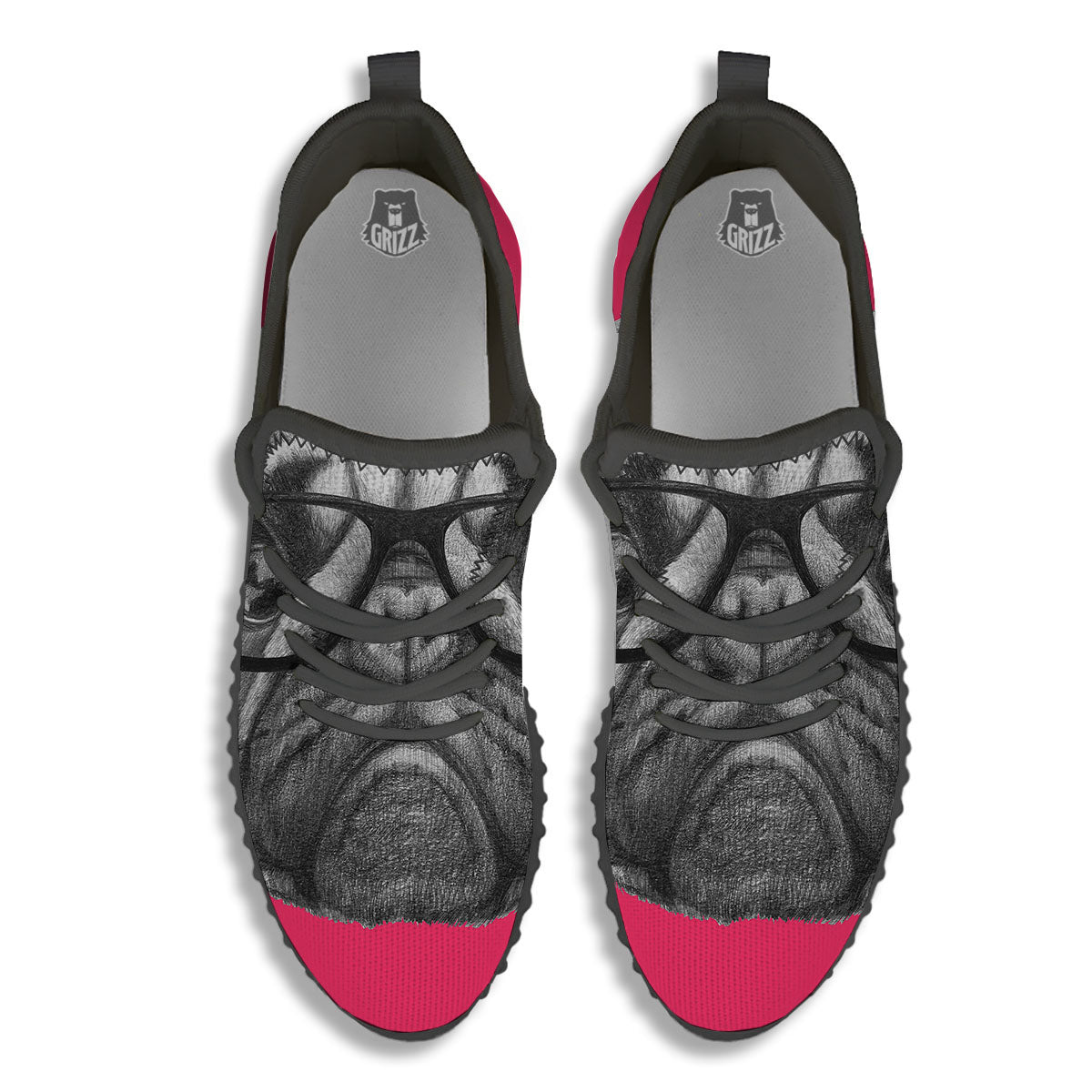 Glasses Pug Portrait Print Black Walking Shoes-grizzshop