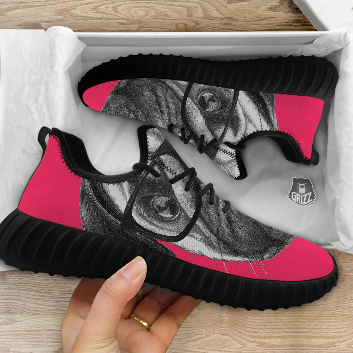 Glasses Pug Portrait Print Black Walking Shoes-grizzshop