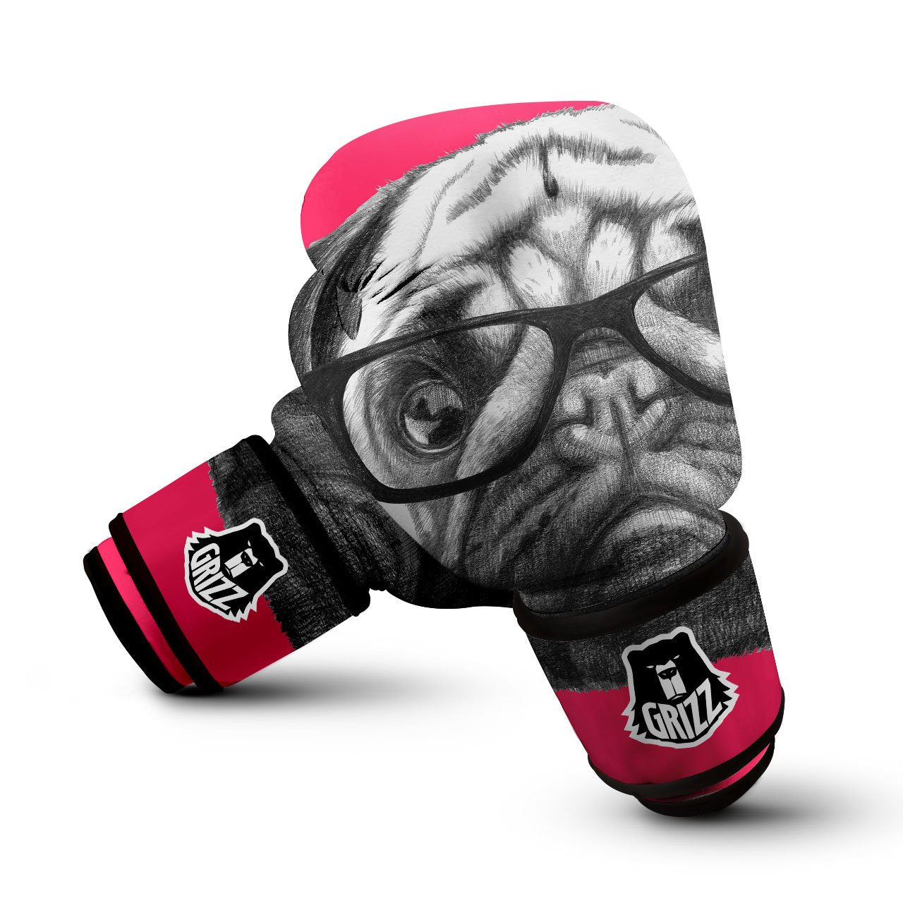 Glasses Pug Portrait Print Boxing Gloves-grizzshop