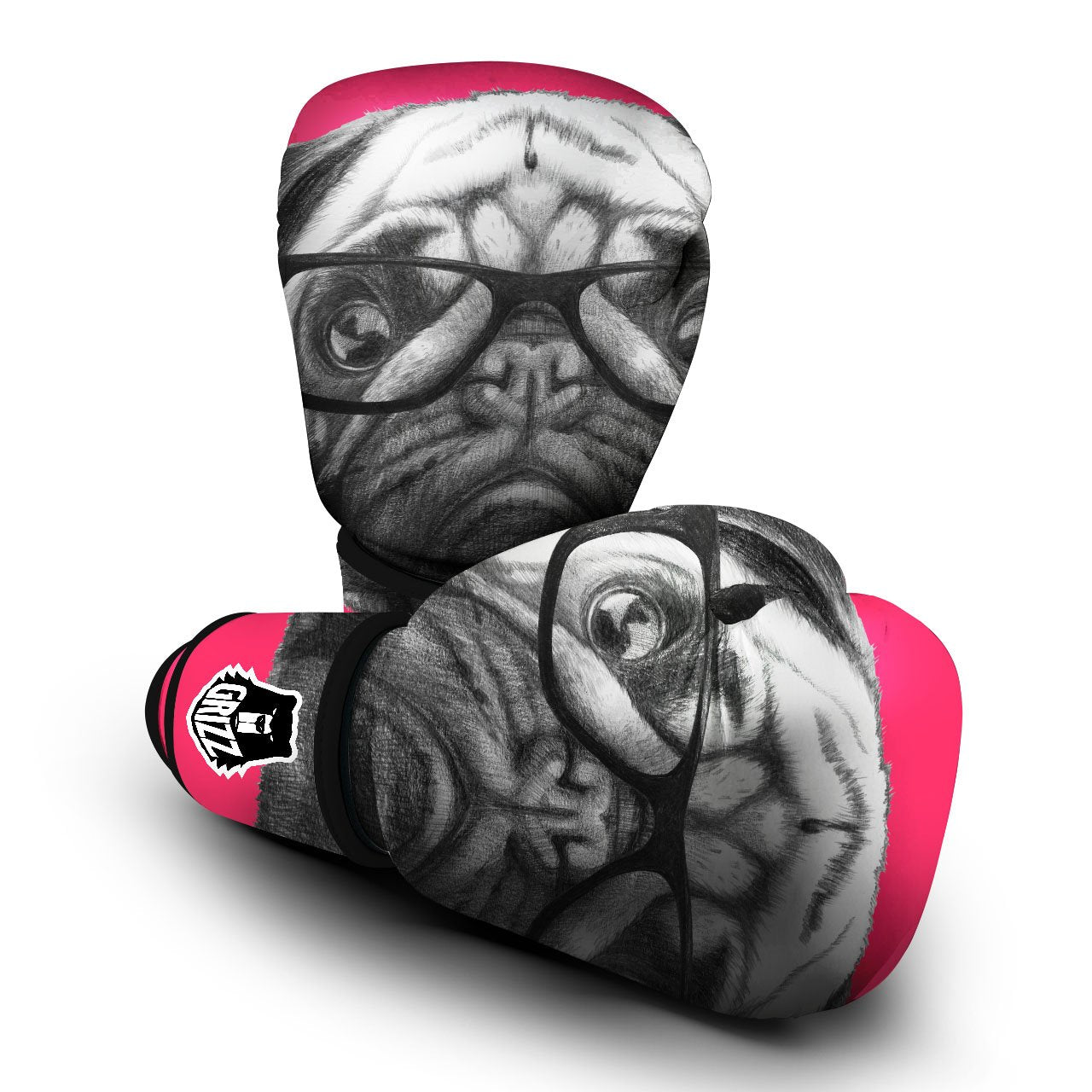Glasses Pug Portrait Print Boxing Gloves-grizzshop