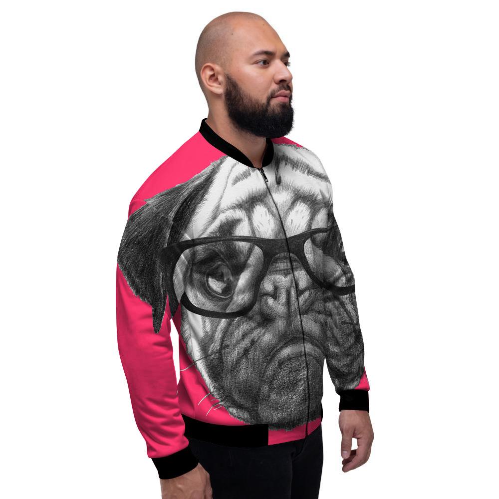 Glasses Pug Portrait Print Men's Bomber Jacket-grizzshop