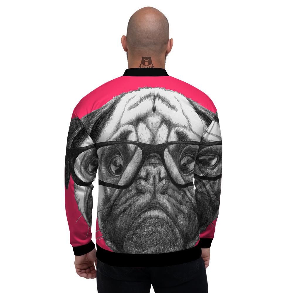 Glasses Pug Portrait Print Men's Bomber Jacket-grizzshop