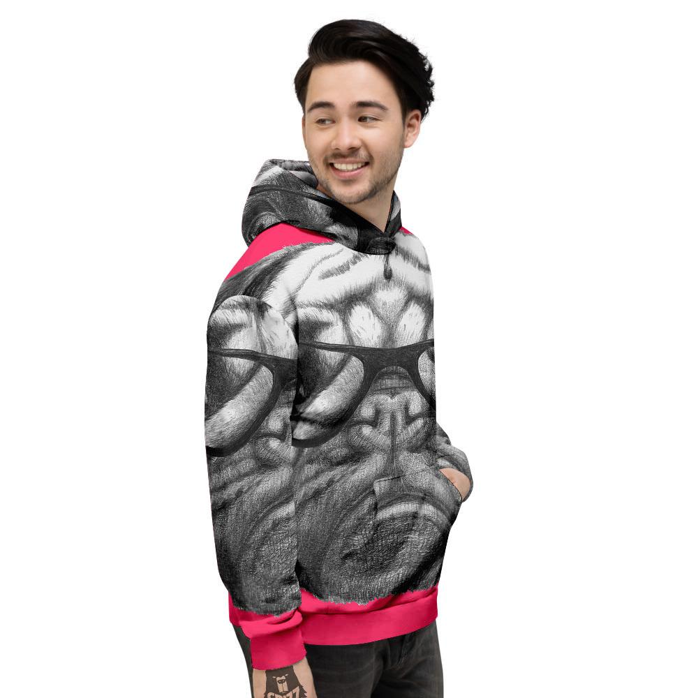 Glasses Pug Portrait Print Men's Hoodie-grizzshop