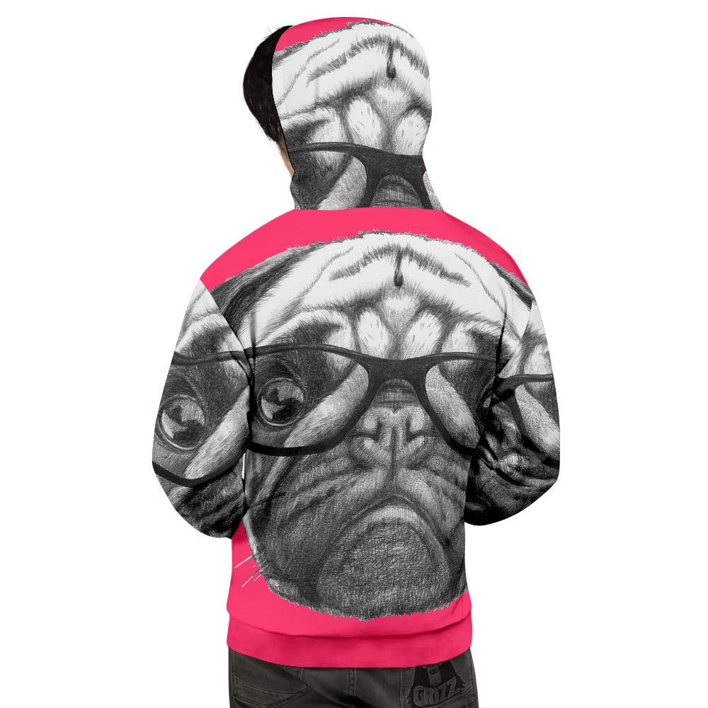 Glasses Pug Portrait Print Men's Hoodie-grizzshop