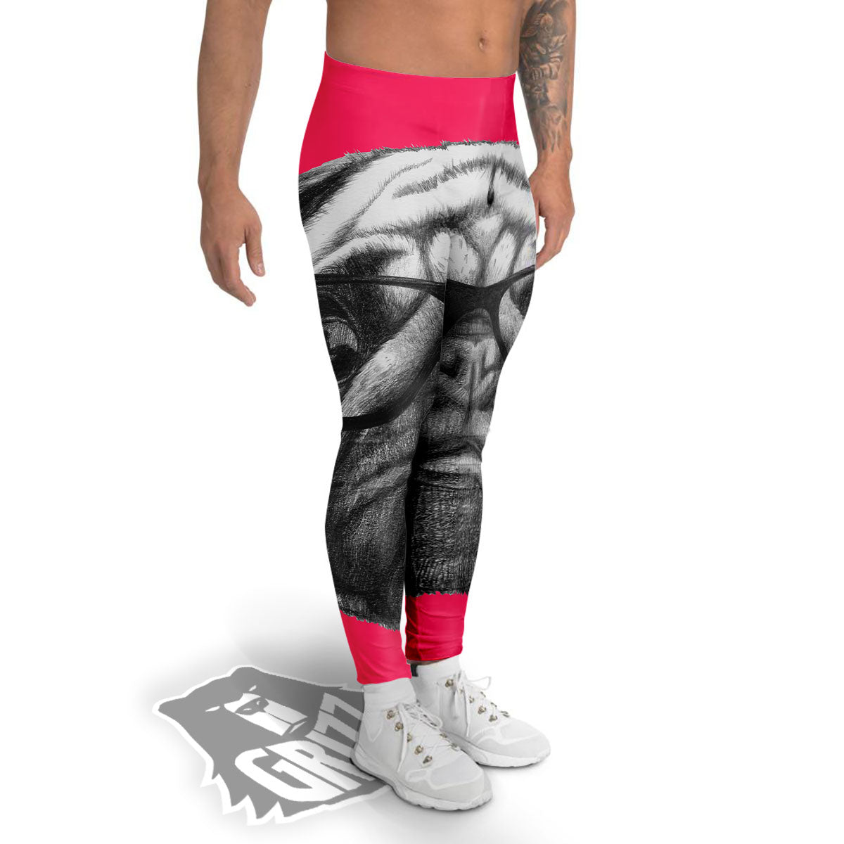 Glasses Pug Portrait Print Men's Leggings-grizzshop