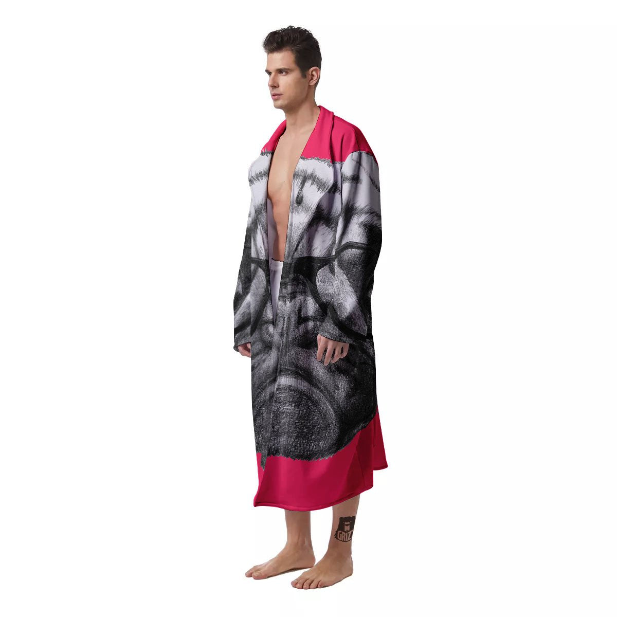 Glasses Pug Portrait Print Men's Robe-grizzshop