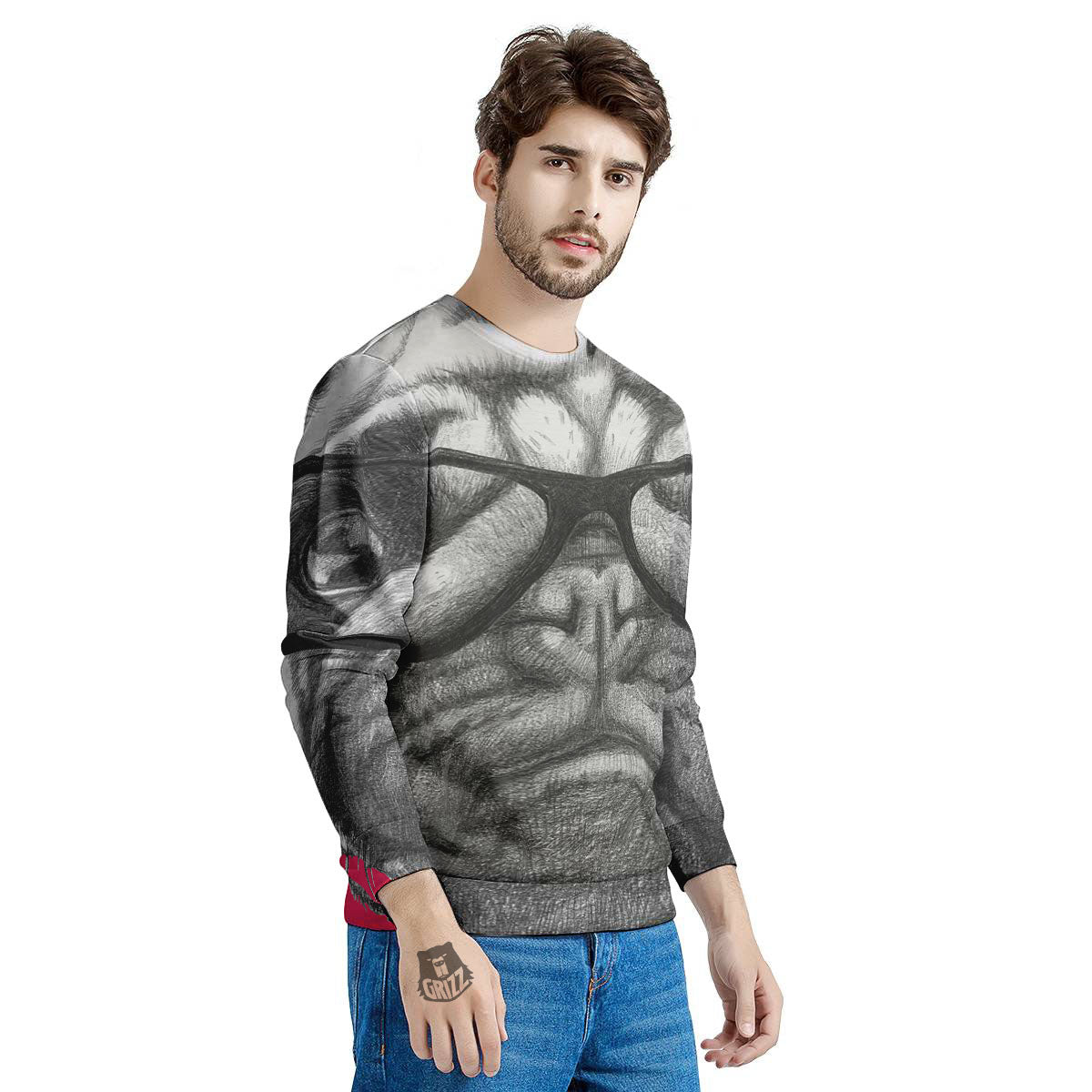 Glasses Pug Portrait Print Men's Sweatshirt-grizzshop