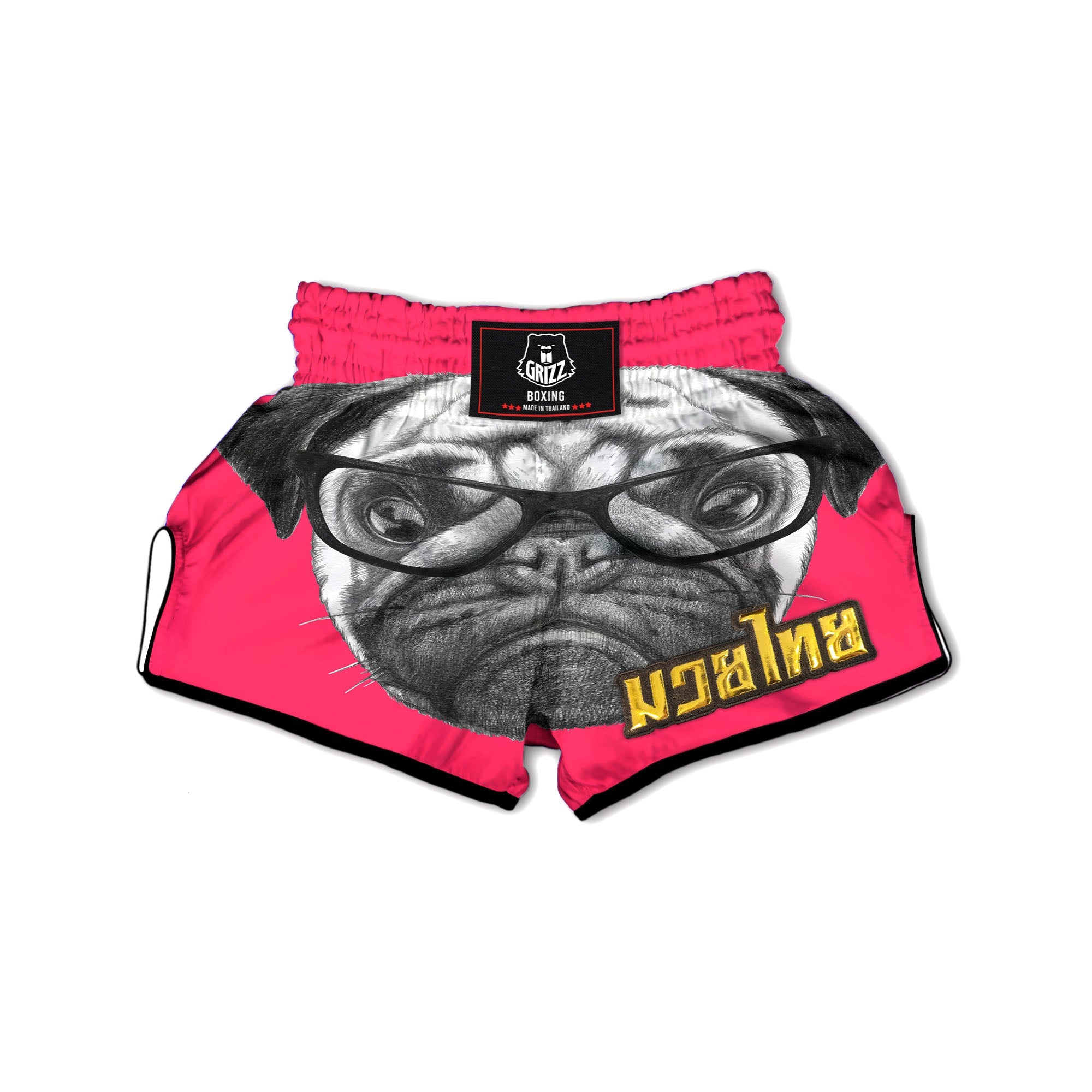 Glasses Pug Portrait Print Muay Thai Boxing Shorts-grizzshop