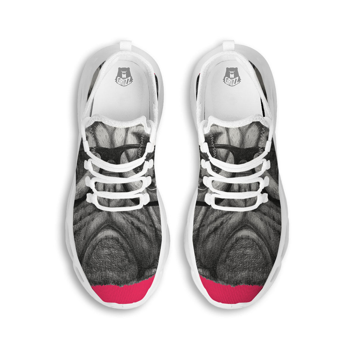 Glasses Pug Portrait Print White Running Shoes-grizzshop