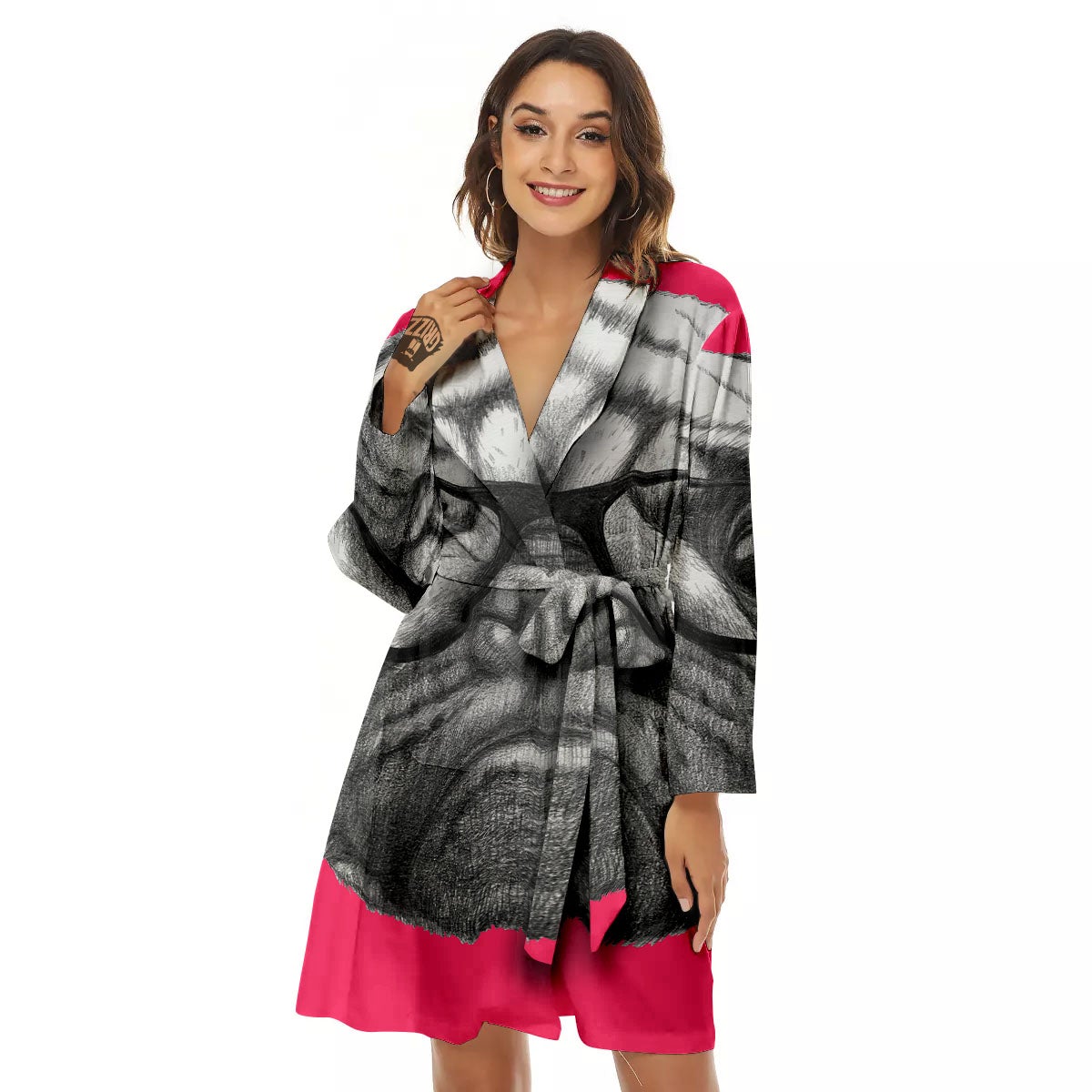 Glasses Pug Portrait Print Women's Robe-grizzshop