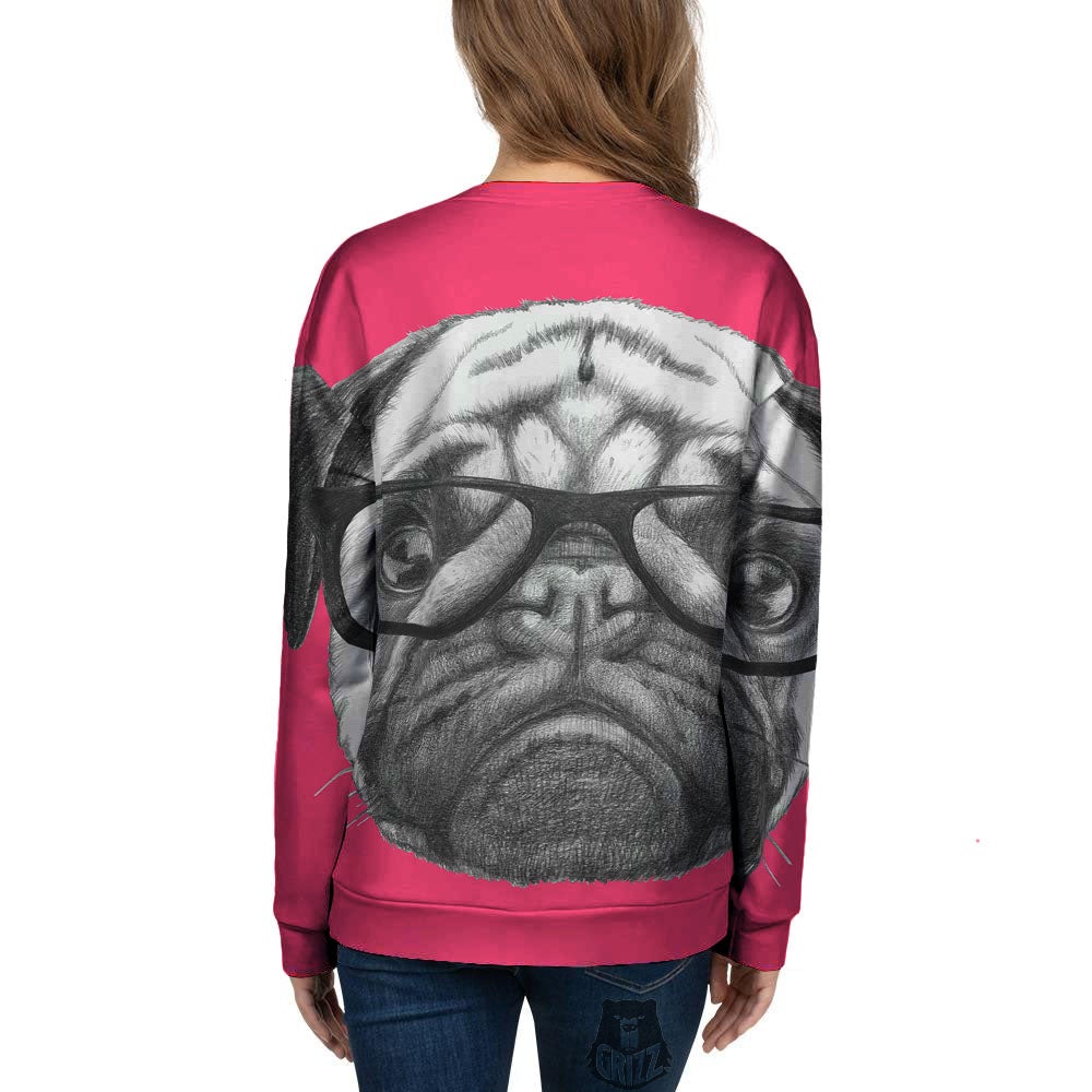Glasses Pug Portrait Print Women's Sweatshirt-grizzshop