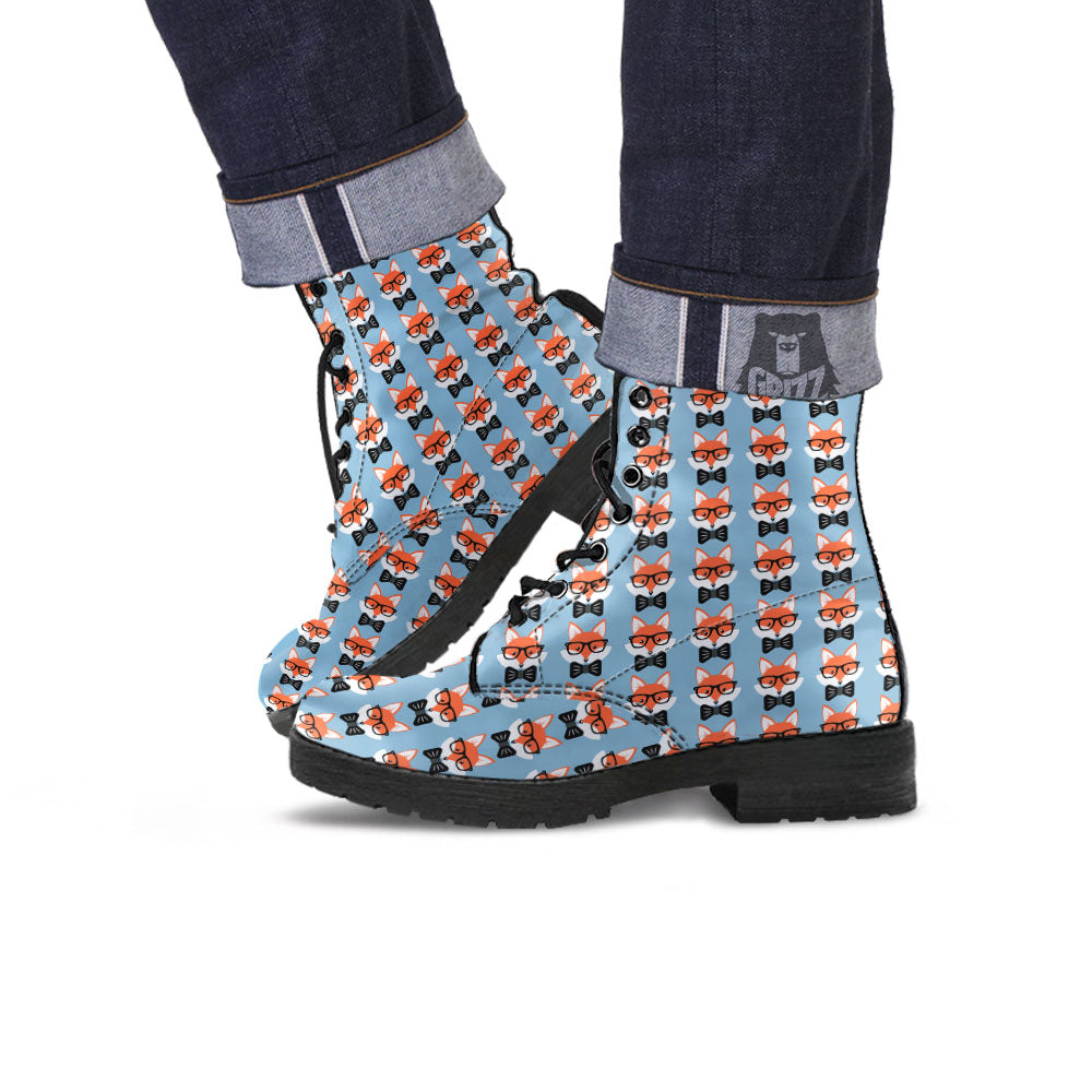 Glasses With Fox Print Pattern Leather Boots-grizzshop