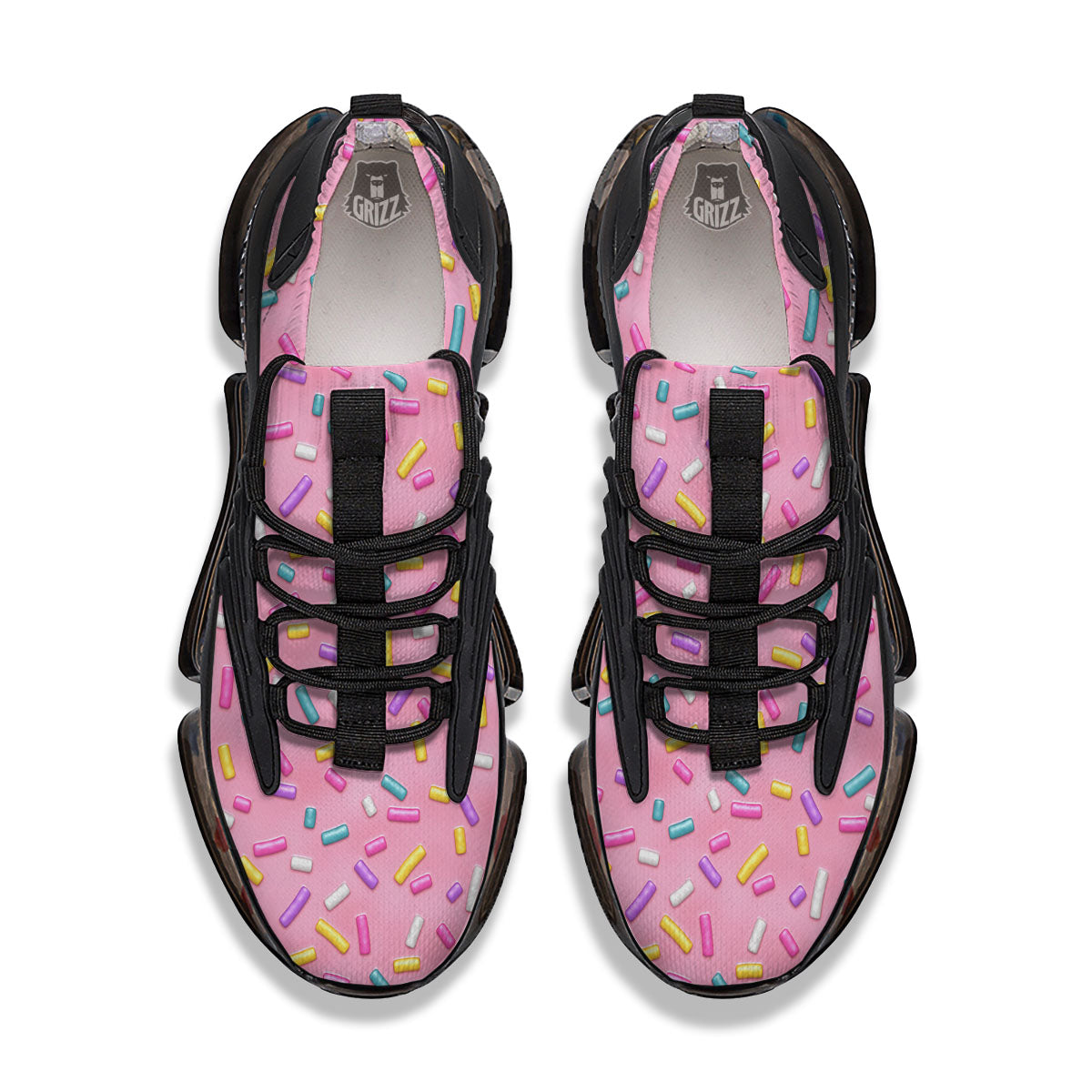Glazed Donut Pink Print Pattern Black Gym Shoes-grizzshop