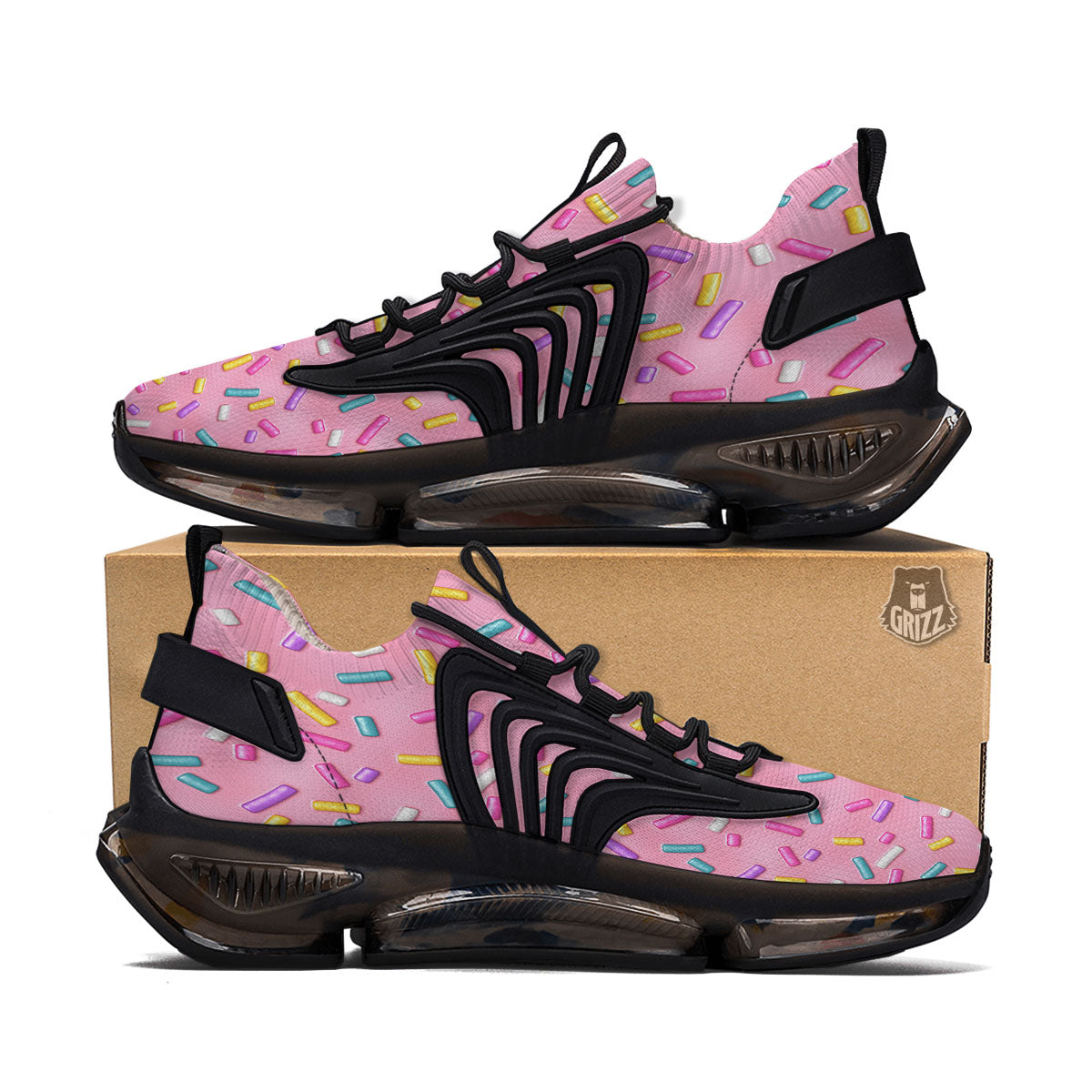 Glazed Donut Pink Print Pattern Black Gym Shoes-grizzshop