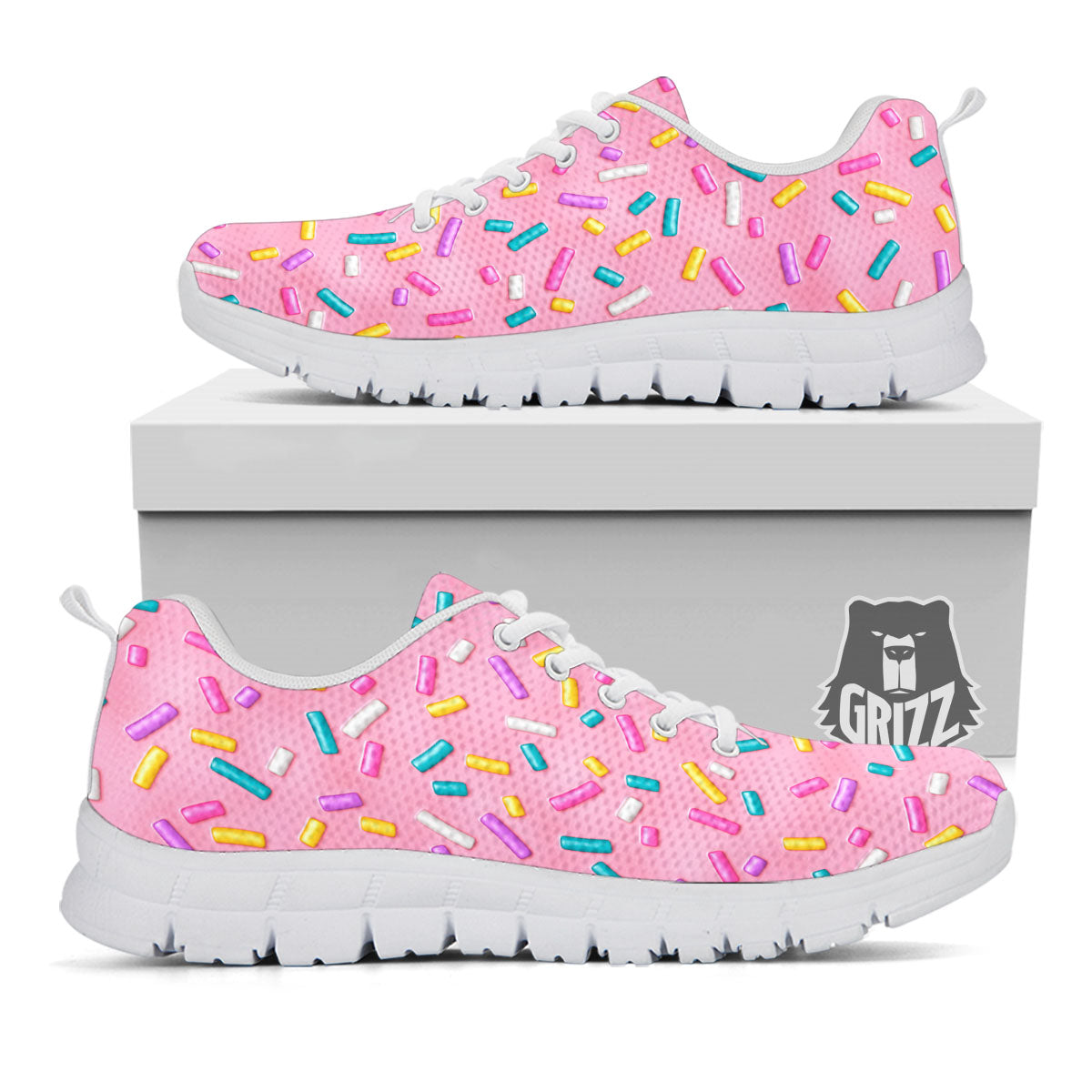 Glazed Donut Pink Print Pattern White Sneaker-grizzshop