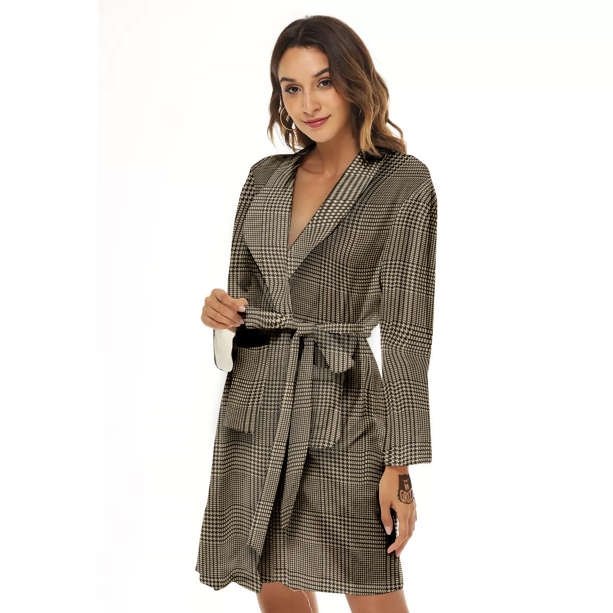 Glen Plaid Beige And Brown Print Women's Robe-grizzshop
