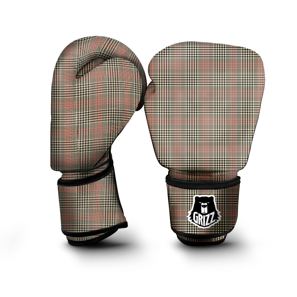 Glen Plaid Brown Beige Print Boxing Gloves-grizzshop