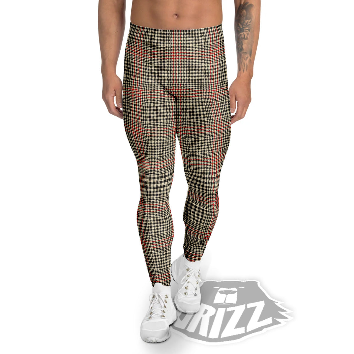 Glen Plaid Brown Beige Print Men's Leggings-grizzshop