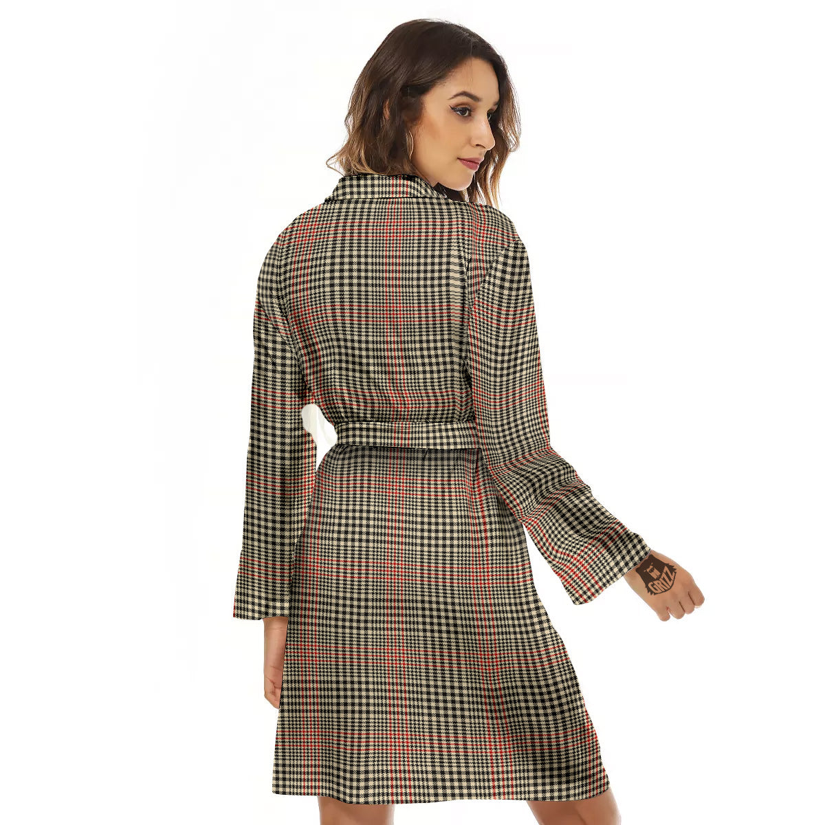 Glen Plaid Brown Beige Print Women's Robe-grizzshop