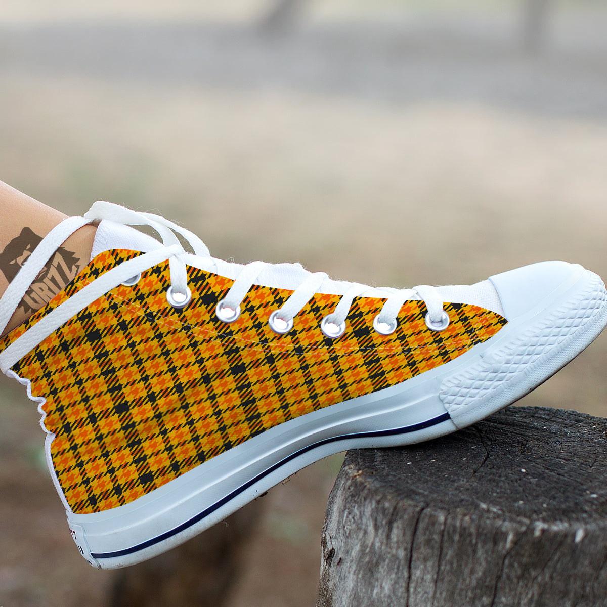 Glen Plaid Houndstooth Halloween Print Pattern White High Top Shoes-grizzshop