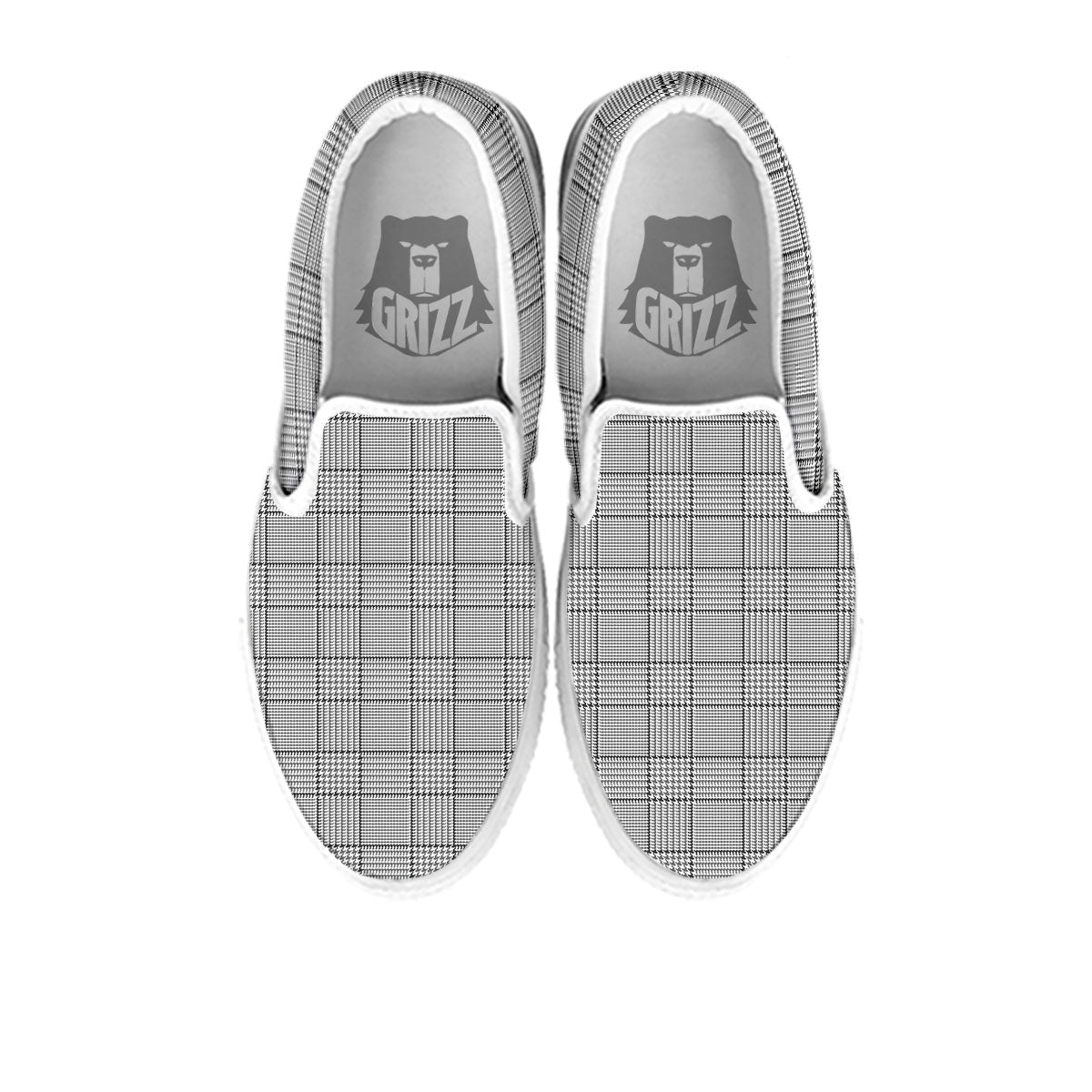 Glen Plaid White And Black Print White Slip On Shoes-grizzshop