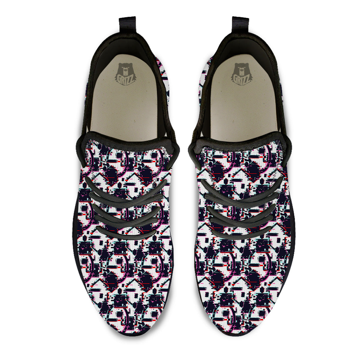 Glitch Effect Print Pattern Black Athletic Shoes-grizzshop