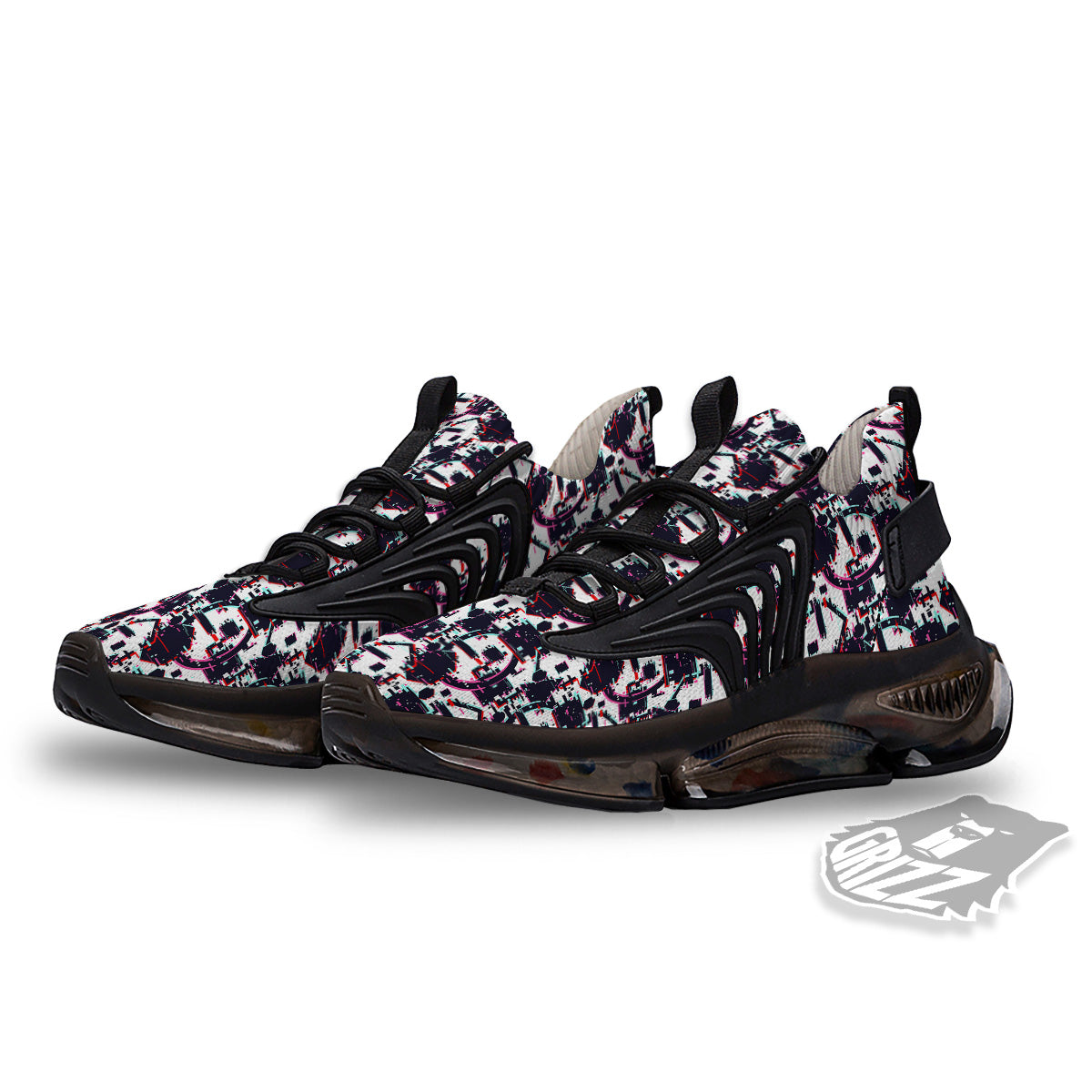 Glitch Effect Print Pattern Black Gym Shoes-grizzshop
