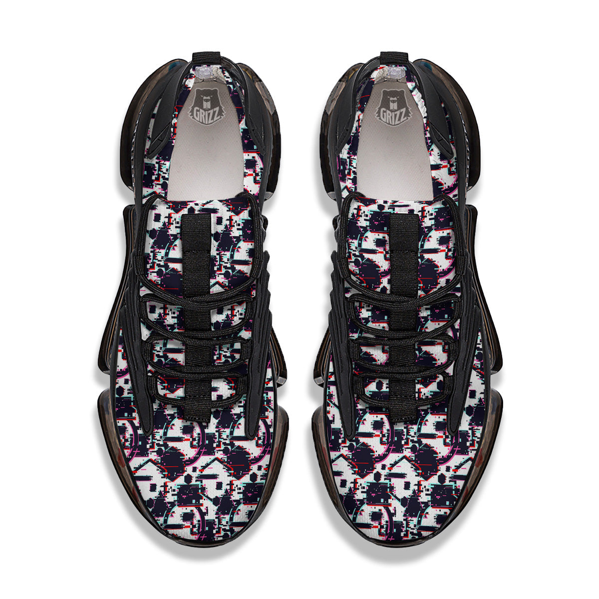 Glitch Effect Print Pattern Black Gym Shoes-grizzshop