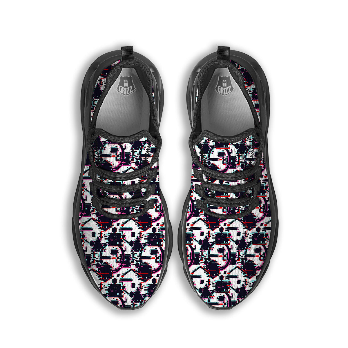 Glitch Effect Print Pattern Black Running Shoes-grizzshop
