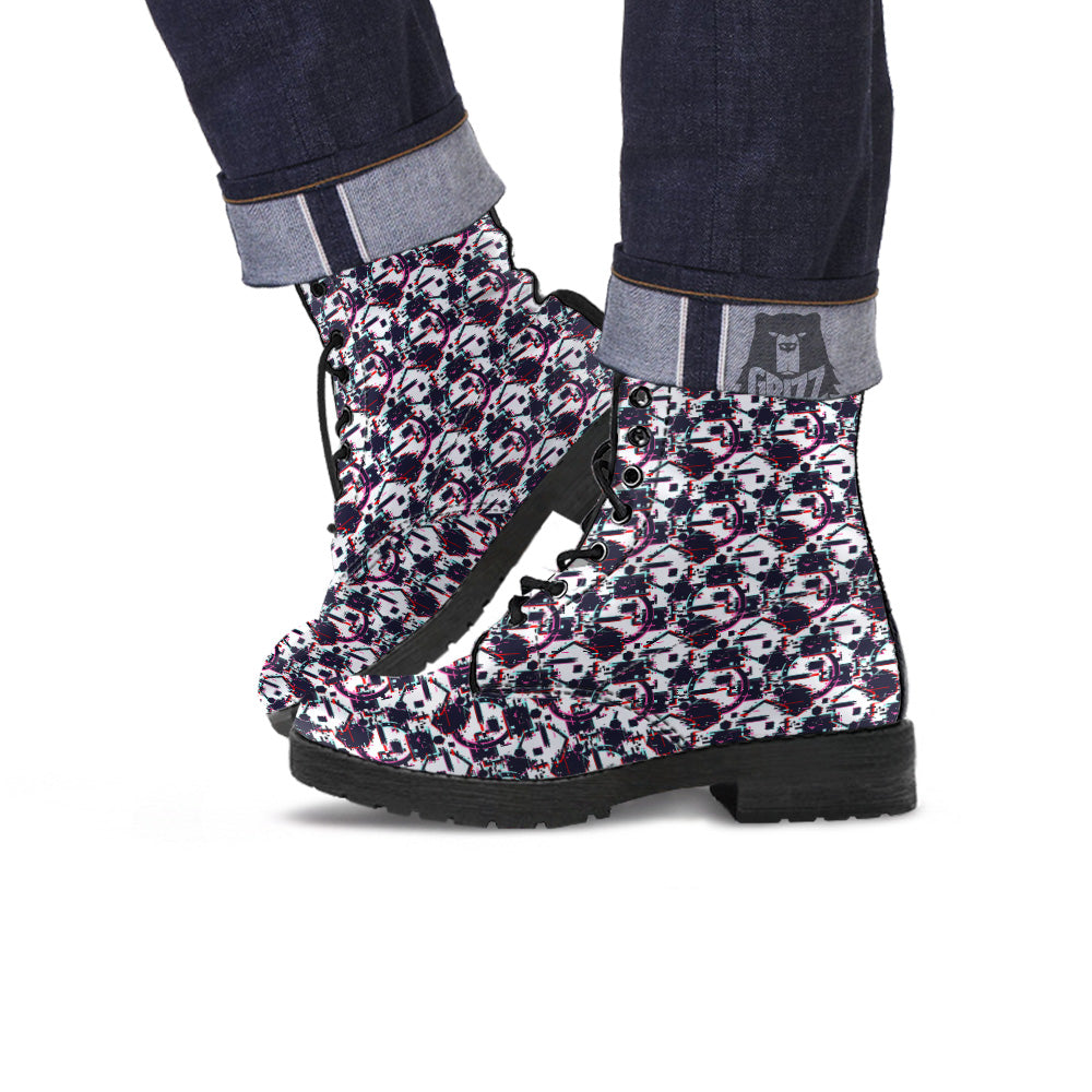 Glitch Effect Print Pattern Leather Boots-grizzshop