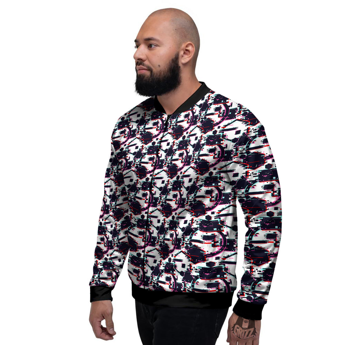 Glitch Effect Print Pattern Men's Bomber Jacket-grizzshop