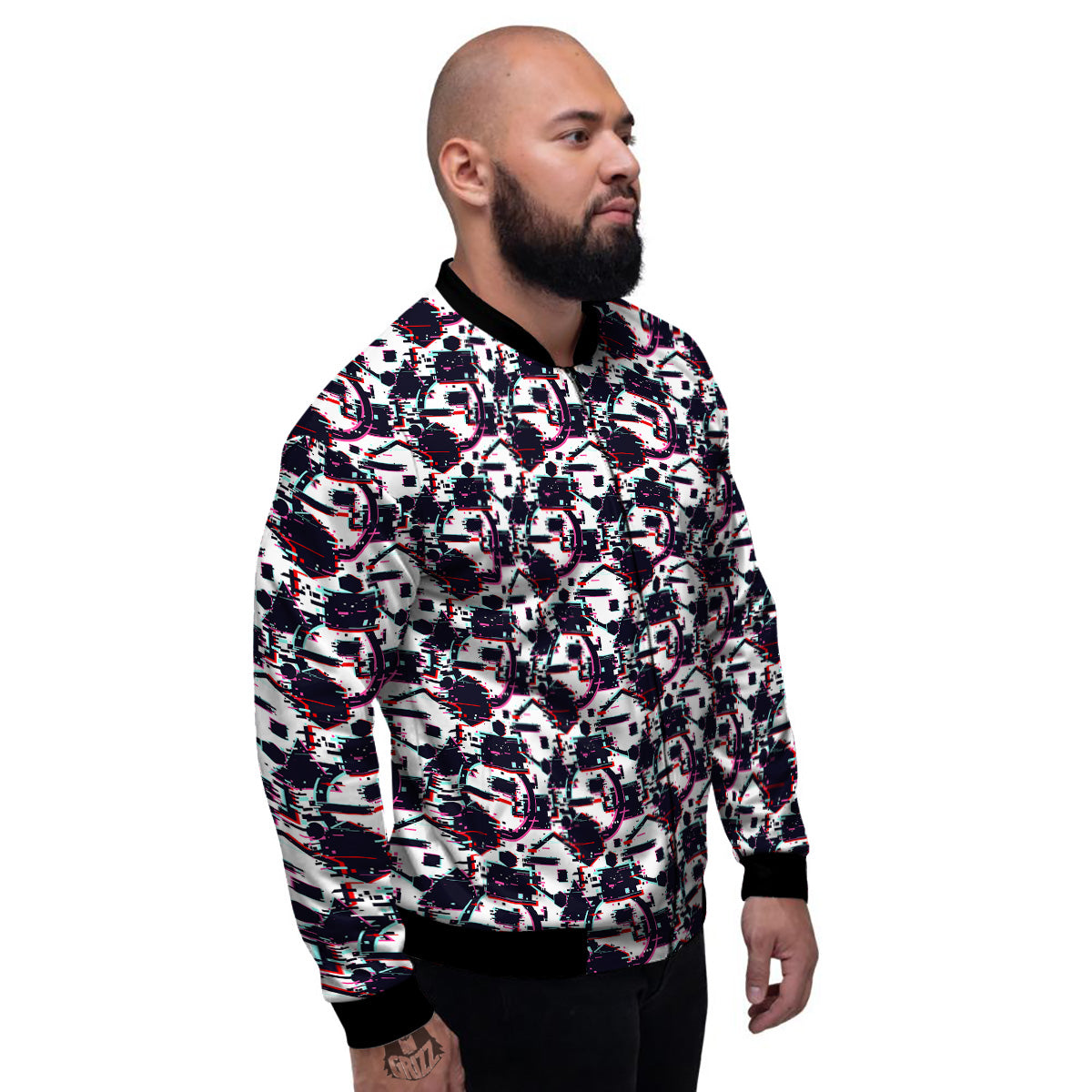 Glitch Effect Print Pattern Men's Bomber Jacket-grizzshop
