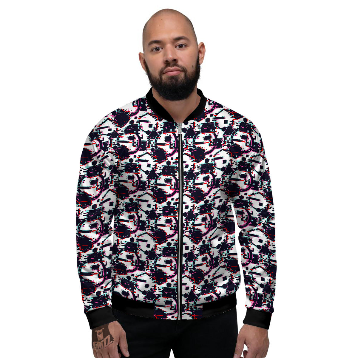 Glitch Effect Print Pattern Men's Bomber Jacket-grizzshop
