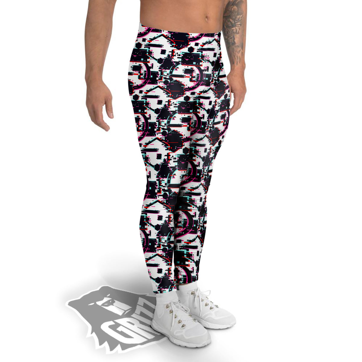 Glitch Effect Print Pattern Men's Leggings-grizzshop