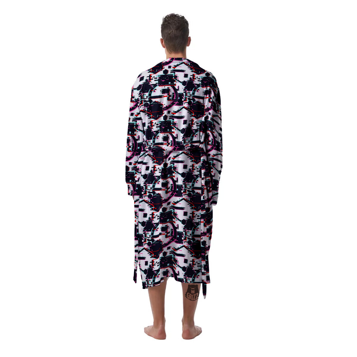 Glitch Effect Print Pattern Men's Robe-grizzshop