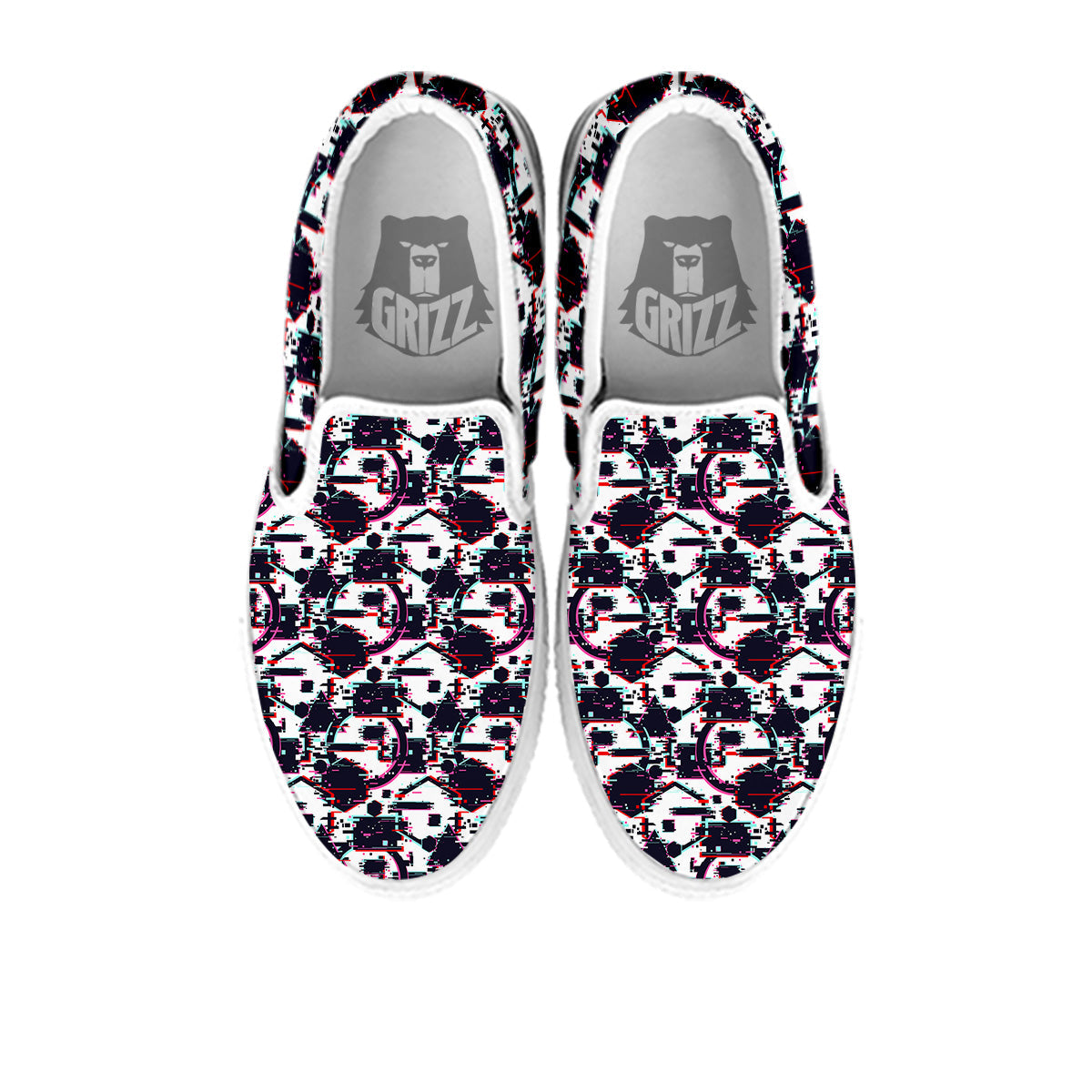 Glitch Effect Print Pattern White Slip On Shoes-grizzshop