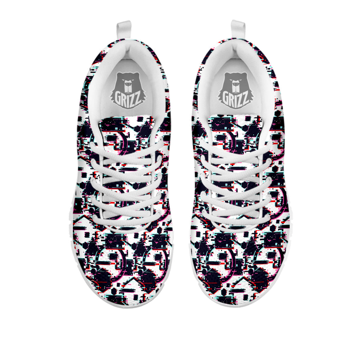 Glitch Effect Print Pattern White Sneaker-grizzshop
