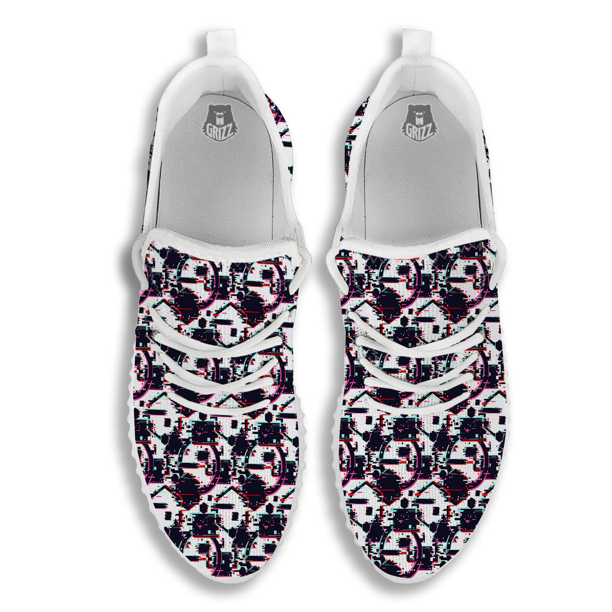 Glitch Effect Print Pattern White Walking Shoes-grizzshop