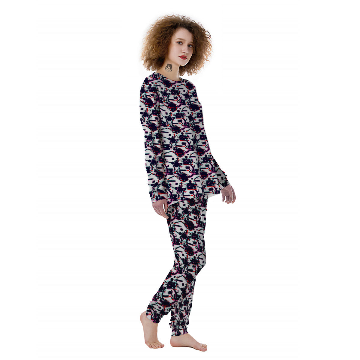 Glitch Effect Print Pattern Women's Pajamas-grizzshop