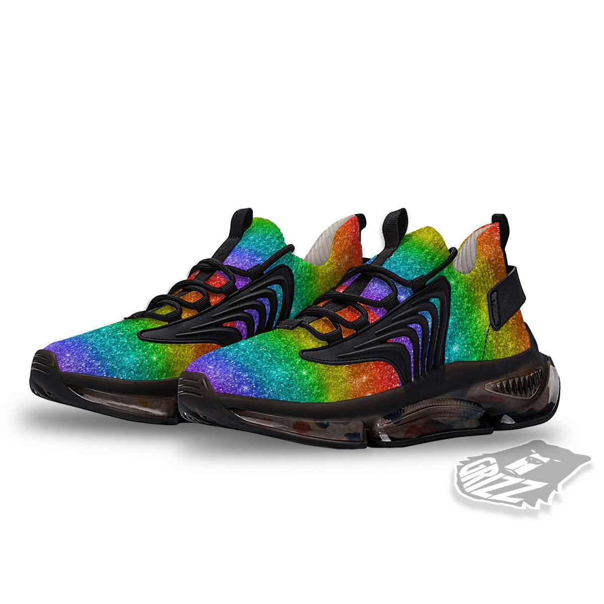 Glitter Rainbow Print Pattern Black Gym Shoes-grizzshop